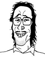 3d animated collared_shirt crooked_teeth ext=gif front_facing glasses grin hair long_hair moving_head mullet nose_piercing nose_ring piercing side_profile side_view smug spinning squinting variant:mulletjak // 838x1072 // 94.6KB