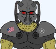 buff enclave fallout fallout_2 flag frank_horrigan glasses glowing_eyes green_skin mutant power_armor red_eyes subvariant:chudjak_front subvariant:muscular_chud variant:chudjak // 1059x929 // 209.5KB