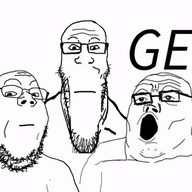 3soyjaks animated closed_mouth get_out_of_qa glasses open_mouth qa_(4chan) stretched_mouth stubble trend:soyjak_trio variant:gapejak variant:markiplier_soyjak variant:tony_soprano_soyjak // 600x271 // 69.7KB