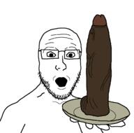 arm bbc glasses hand holding_object holding_plate nsfw open_mouth penis plate soyjak stubble variant:platejak vein veiny_cock // 1366x1350 // 34.2KB