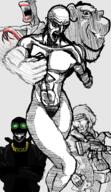 5soyjaks arm art black_skin buff claw ear evil fist full_body glasses gun hand jacket jewelry leg medallion monster oekaki open_mouth punch side_profile smile soyjak stubble subvariant:dr_soystein subvariant:fingerboy thougher variant:impish_soyak_ears variant:markiplier_soyjak variant:soyak // 1065x1847 // 1.4MB