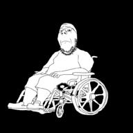 arm clothes crying disabled food full_body glasses hand leg sad shoe soyjak stubble tshirt variant:gapejak vegetable wheelchair // 1000x1000 // 323.1KB