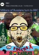 africa aids background badge beard british_broadcasting_corporation communism ear earring glasses hammer_and_sickle kavkaz kolovrat lgbt_flag lips negro open_mouth poop pun russia russian_flag skin_cancer transgender_flag variant:nojak yellow_skin z_(russian_symbol) // 576x816 // 415.6KB
