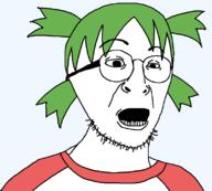 4chan alternate anime clothes glasses green_hair hair open_mouth soyjak stubble variant:turtlejak yotsoyba // 794x717 // 19.4KB