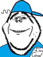 cap clothes cool glasses hair hat merge smile soyjak stubble text variant:impish_soyak_ears variant:ishish_soyak_ears // 380x512 // 73.5KB
