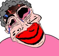 aneurysm big_lips bloodshot_eyes crying deformed eyelashes female freckles glasses grandma gray_hair margerald old pink_shirt red_lips rent_free series:foidjaks stroke subvariant:jartycuck tear variant:chudjak vein white_background white_skin wrinkles // 1050x996 // 77.1KB