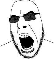 angry glasses open_mouth soyjak stubble sunglasses variant:cobson // 721x789 // 20.5KB