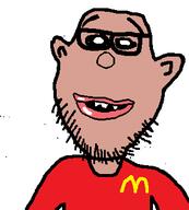 amerimutt brown_skin clothes ear glasses half_open_mouth mcdonalds soyjak stubble variant:ugly_asshole white_eyes // 304x338 // 6.2KB