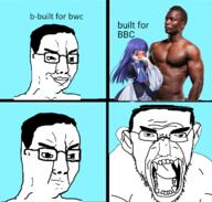 angry anime bbc bernkastel buff chud closed_mouth comic glasses hair negro open_mouth queen_of_spades rage scream smirk smug soyjak sweating text twp umineko variant:chudjak variant:monkeyjak video_game // 720x686 // 280.8KB