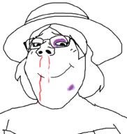 beaten_wife blood bruise clothes female femjak glasses hair hat smile soyjak subvariant:gapejak_female variant:gapejak // 940x992 // 83.7KB