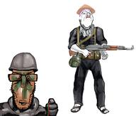 ak-47 angry artist:romanian_schizo bomb camouflage closed_mouth clothes glasses gun hair hat helmet mucus soyjak stubble subvariant:euromutt tranny variant:bernd variant:markiplier_soyjak vietcong vietnam_war vietnamese // 1535x1300 // 539.1KB