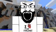 angry arm beard cloud coal dirt eyebrows eyes farlands glasses grass gravel heart i_love i_love_science minecraft minecraft_beta_1.7.3 minecraft_body nose open_mouth sand sky soyjak stone subvariant:science_lover teeth text variant:markiplier_soyjak water // 3072x1728 // 1.4MB