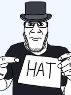 black_shirt closed_mouth clothes glasses hand hat neutral paper pointing redraw stubble subvariant:nuplier text top_hat variant:markiplier_soyjak white_skin // 600x800 // 17.6KB