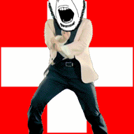 animated country dance flag flag:switzerland full_body gangnam_style glasses irl open_mouth push_pin soyjak sticky stubble switzerland variant:cobson // 300x460 // 273.4KB