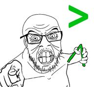 alternate angry arrow ear glasses greentext hand pointing pointing_at_viewer soyjak stubble variant:feraljak wrinkles // 1600x1482 // 712.1KB