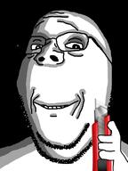 black_background box_cutter glasses hand holding_knife holding_object knife ominous smile soyjak stubble subvariant:wholesome_soyjak variant:gapejak // 600x800 // 76.8KB