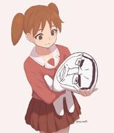 anime anime_female anime_girl art artist:ayu_mu00 azumanga_daioh chud drawing glasses hair le_pol_face mihama_chiyo mouth_closed oc orange_hair original_content pigtails pillow plush school_uniform skirt soyjak toy variant:chudjak watermark white_skin // 720x840 // 29.9KB