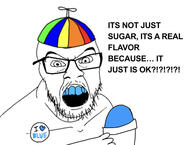 angry arm badge blue_raspberry blue_teeth clothes cup eyebrows glasses hand hat holding_object i_heart jpeg mustache open_mouth propeller_hat raspberry shirtless snow_cone soyjak stubble teeth text variant:feraljak white_background // 500x377 // 94.5KB