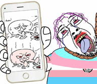 anhero arm bloodshot_eyes crying glasses hair hand hanging holding_object mustache open_mouth phone purple_hair rope soyjak stubble tongue tranny v_(4chan) variant:bernd // 680x593 // 66.5KB