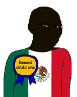 award badge black_skin brown_skin brownest_shitskin_alive_award clothes countrywar ear glasses mexican_flag mexico satoko_houjou(namefag) smile smug soyjak stubble text variant:soyak // 798x1000 // 236.2KB