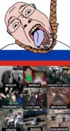 bald car clothes cross flag glasses hanging nazi_salute nazism necklace open_mouth park police poverty rope russia sieg_heil slide soyjak stubble suicide tongue variant:bernd vodka // 768x1428 // 1.1MB