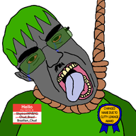 ack award badge bloodshot_eyes brazilian_chud_(user) chud_brasil_(namefag) clothes crying ear eyebrows glasses green_hair grey_skin hair hanging hello_my_name_is_(sticker) meta:namefags mustache nose open_mouth rope sloptranwnbag_(namefag) subvariant:patrick suicide teeth text tinted_glasses tongue transparent_background variant:chudjak wrinkles yellow_teeth // 1120x1120 // 107.7KB