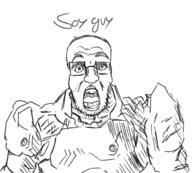 armor art doom doom_guy glasses open_mouth soyjak stubble variant:unknown video_game // 586x528 // 186.3KB