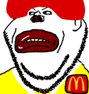 angry clothes clown clown_nose covered_ear logo makeup mascot mcdonalds red_hair red_lips ronald_mcdonald stubble subvariant:impish_amerimutt suit variant:impish_soyak_ears white_eyes white_skin // 598x628 // 10.8KB