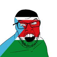 angry country flag glasses jacksepticeye looking_at_you mustache open_mouth south_sudan soyjak stubble teeth variant:feraljak youtube // 1500x1500 // 25.5KB
