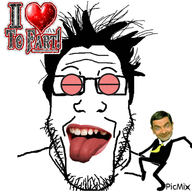 animated dance glasses heart mr_bean open_mouth picmix soyjak stubble text tongue variant:markiplier_soyjak // 500x500 // 340.7KB