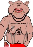 amerimutt arm aryan_beast belly bottle breasts brown_eyes brown_skin clothes coca_cola dirty_mouth ear fat fist front_facing hand injection lips looking_at_you mcdonalds mutt nipple open_mouth red_pants saliva selfie shirtless sonnenrad soyjak stubble subvariant:impish_amerimutt subvariant:impish_front sweating tattoo text variant:impish_soyak_ears // 526x736 // 80.9KB