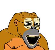 animal glasses monkey open_mouth orange_skin orangutan series:animaljaks soyjak stubble teeth variant:soyak // 584x522 // 39.8KB