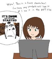 bbc biting_lip black_skin brown_hair closed_mouth female glasses green_eyes its_over libby multiple_soyjaks queen_of_spades smile smirk soyjak stubble subvariant:hornyson subvariant:wholesome_soyjak teacher text variant:a24_slowburn_soyjak variant:bernd variant:cobson variant:gapejak // 776x884 // 92.9KB