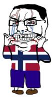 angry arm blood bloodshot_eyes clothes country cracked_teeth crying flag flag:norway full_body glasses hair hand norway shoe soyjak subvariant:big-boy variant:chudjak vein // 515x955 // 252.2KB