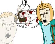 4soyjaks alfonse_elric blood cane edward_elric fullmetal_alchemist ghost god gore pointing star_of_david subvariant:hornyson trisha_elric variant:bernd variant:cobson variant:two_pointing_soyjaks white_skin // 1080x854 // 54.1KB