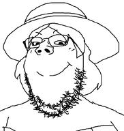 clothes eyelashes femjak glasses hair hat smile soyjak stubble subvariant:gapejak_female variant:gapejak // 940x992 // 53.7KB