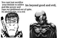 berserk griffith guts nietzsche philosophy rape subvariant:neutralplier text variant:markiplier_soyjak // 1342x900 // 458.2KB