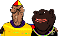 beads black_shirt black_skin cajun clothes creole euromutt friendship hand_on_shoulder hat logo mardi_gras mucus new_orleans new_orleans_saints smile smug subvariant:euromutt subvariant:impish_amerimutt tan_skin variant:impish_soyak_ears variant:markiplier_soyjak yellow_clothes // 1354x841 // 48.0KB
