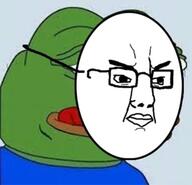angry closed_mouth frog glasses green_skin mask pepe soyjak variant:chudjak // 255x246 // 33.8KB