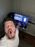 arm beard clothes gilga hair hand irl meta:missing_variant open_mouth pointing series:irl_soyjaks video_game // 2316x3088 // 1.3MB