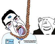 bloodshot_eyes clothes crying dead ear glasses goy hanging hebrew_text judaism large_nose merge name_tag rope soyjak stubble subvariant:impson suicide text variant:cobson variant:impish_soyak_ears // 1306x1053 // 458.0KB