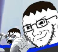 bloodshot_eyes crying glasses hair jake microphone nate singing smug soyjak stubble variant:cryboy_soyjak variant:soyak // 255x228 // 69.4KB