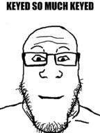 closed_mouth glasses keyed smile soyjak stubble text variant:markiplier_soyjak // 500x666 // 110.7KB