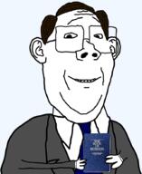 arm bible book book_of_mormon brown_hair christianity closed_mouth clothes ear glasses hair hand holding_book holding_object mormonism necktie religion soyjak suit variant:protestantjak // 726x888 // 181.3KB