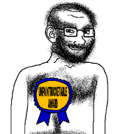 award beard body_hair chest_hair ear glasses hair hairy looking_at_you shirtless smirk smug subvariant:soyak_(smug) subvariant:soyak_(smug)_2 subvariant:soyak_(smug)_2_ears text thick_eyebrows unpaintbucketable variant:soyak white_background white_skin // 600x600 // 61.2KB