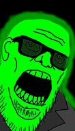 clothes ear glasses glowie glowing green_skin open_mouth soyjak stubble sunglasses variant:stu // 387x673 // 83.6KB