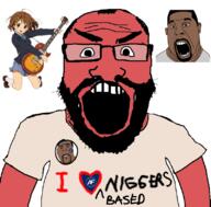 3soyjaks america_first angry anime balding beard biting_lip black_skin clothes ear glasses hair hirasawa_yui i_heart_nigger i_love k_on kanye_west nick_fuentes nigger open_mouth soyjak subvariant:hornyson subvariant:science_lover tshirt variant:cobson variant:markiplier_soyjak yui_hirasawa // 800x789 // 232.4KB
