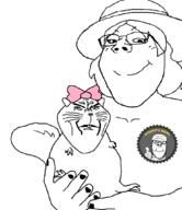 3soyjaks animal arm badge bowtie buck_teeth clothes ear femjak glasses grey hair hand hat holding_object seal_of_approval sharty_seal smile snout soot_colors soyjak soyjak_party subvariant:gapejak_female subvariant:ominous_impish_squirrel tail text thumbs_up trend:squirreljakking variant:a24_slowburn_soyjak variant:gapejak whisker // 918x1062 // 55.7KB