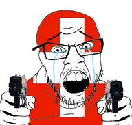 country countrywar crying flag flag:switzerland glasses gun hair hand holding_object open_mouth pistol soyjak stubble switzerland teeth variant:feraljak // 1117x1066 // 362.2KB