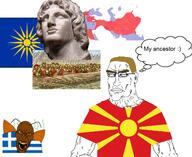 alexander_the_great ancient_greece balkan_wars balkans blue_eyes brown_skin greece macedonia macedonian_empire meta:countrywars my_ancestor roach seethed_about_it_again_award seething subvariant:perceptive_chud variant:angry_soyjak vergina_sun yellow_teeth // 1130x924 // 749.2KB